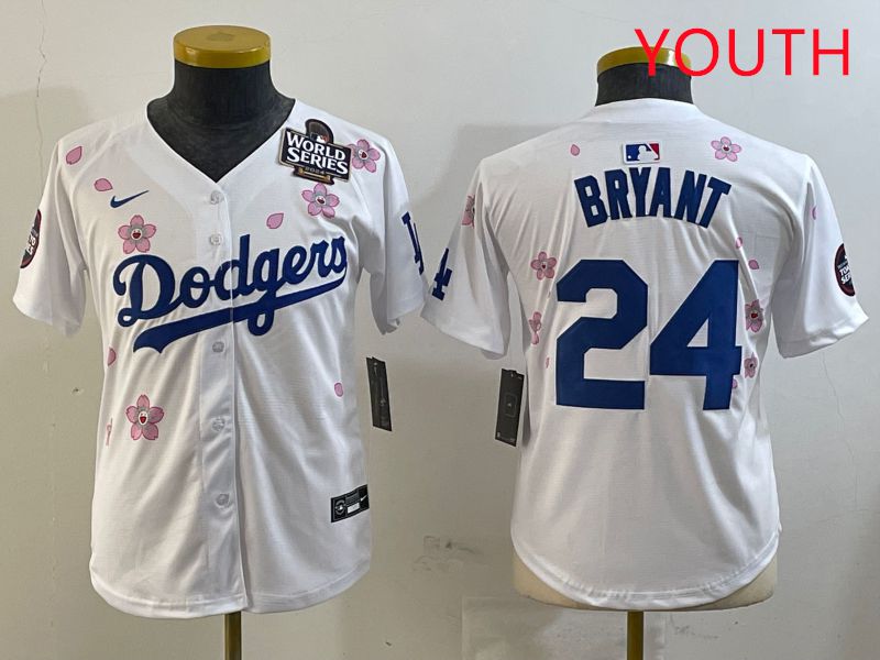 Youth Los Angeles Dodgers #24 Bryant White Sakura Edition 2025 Nike MLB Jersey style 2